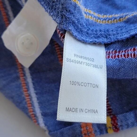 Sandy & Sid Striped Knot Button Down Blouse Womens Size M Blue Multi Cropped - Picture 9 of 10